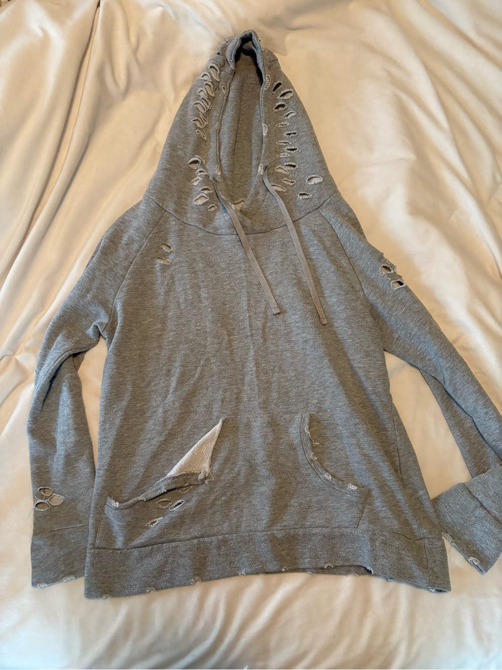 Distressed Gray Hoodie Sweatshirt - Women